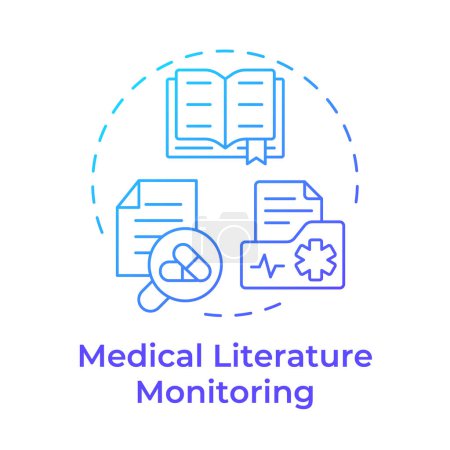 Illustration for Medical literature monitoring blue gradient concept icon. Regulatory compliance, industry standard. Round shape line illustration. Abstract idea. Graphic design. Easy to use in infographic, article - Royalty Free Image