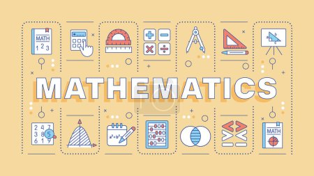 Illustration for Mathematics light orange word concept. Science calculations. Academic discipline, algebra. Typography banner. Vector illustration with title text, editable icons color. Hubot Sans font used - Royalty Free Image