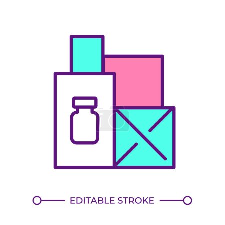 Medication containers RGB color icon. Medicine packaging, medical storage. Pharmaceutical products, drug manufacturing. Isolated vector illustration. Simple filled line drawing. Editable stroke