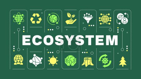 Ecosystem green word concept. Biodiversity agriculture, ecofriendly. Nature preservation. Visual communication. Vector art with lettering text, editable glyph icons. Hubot Sans font used
