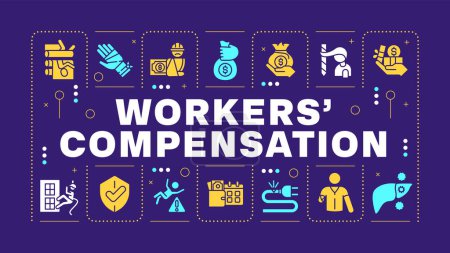 Workers compensation yellow word concept. Business insurance, compensation. Employees safeguard. Visual communication. Vector art with lettering text, editable glyph icons. Hubot Sans font used