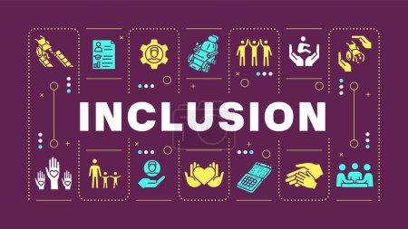 Inclusion purple word concept. Diversity business disability. Social justice, accessibility. Visual communication. Vector art with lettering text, editable glyph icons. Hubot Sans font used