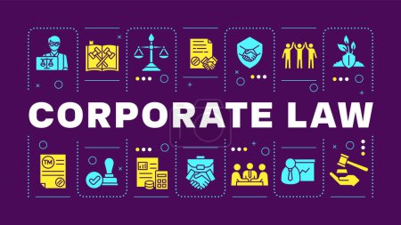 Corporate law turquoise word concept. Litigation support, lawyer. Business contract signing. Visual communication. Vector art with lettering text, editable glyph icons. Hubot Sans font used