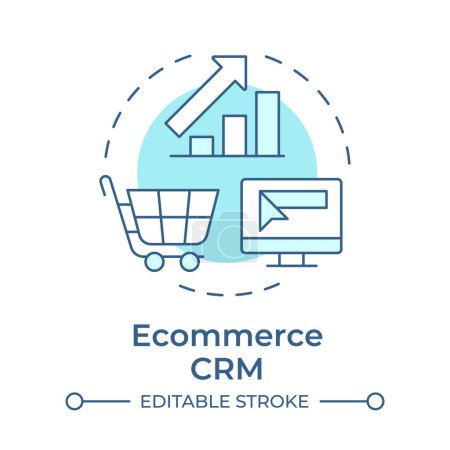 Ecommerce CRM soft blue concept icon. Software tool, sales forecasting. Business statistics. Round shape line illustration. Abstract idea. Graphic design. Easy to use in infographic, presentation