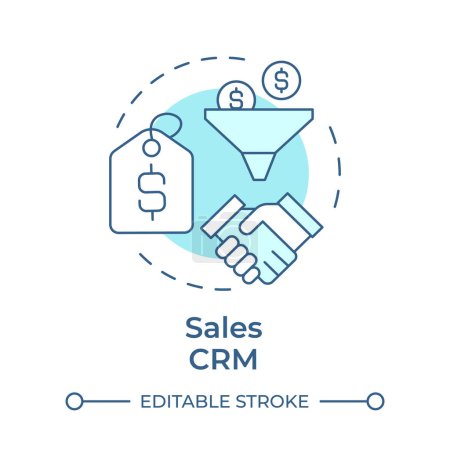 Sales CRM soft blue concept icon. Lead generation, contact management. Business performance. Round shape line illustration. Abstract idea. Graphic design. Easy to use in infographic, presentation