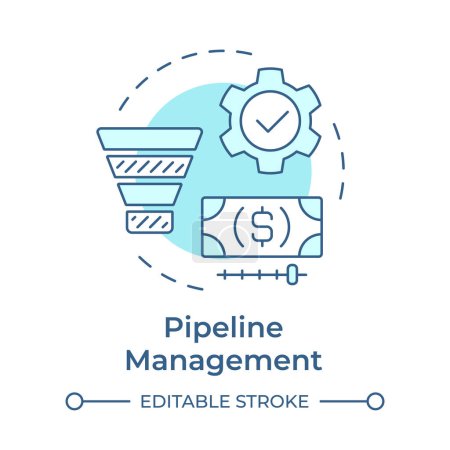 Pipeline management soft blue concept icon. Business intelligence, workflow streamline. Round shape line illustration. Abstract idea. Graphic design. Easy to use in infographic, presentation