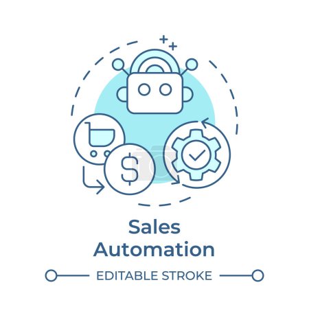 Vertrieb Automation weiches blaues Konzept Symbol. Kundenbeziehungen, Automatisierungswerkzeuge. Abbildung der runden Formlinie. Abstrakte Idee. Grafikdesign. Einfache Bedienung in Infografik, Präsentation