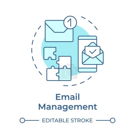 Email management soft blue concept icon. CRM mobile app, software tool. Virtual assistant. Round shape line illustration. Abstract idea. Graphic design. Easy to use in infographic, presentation