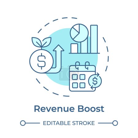 Revenue boost soft blue concept icon. Business profitability, ecommerce. Performance metrics. Round shape line illustration. Abstract idea. Graphic design. Easy to use in infographic, presentation