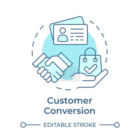Customer conversion soft blue concept icon. CRM features, business intelligence. Round shape line illustration. Abstract idea. Graphic design. Easy to use in infographic, presentation