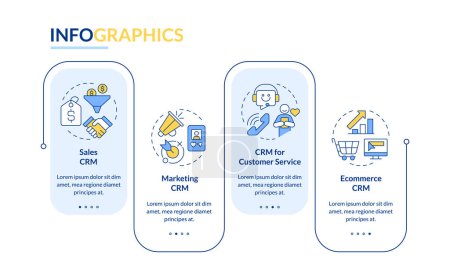 Customer relationship management rectangle infographic template. Data visualization with 4 steps. Editable timeline info chart. Workflow layout with line icons. Lato-Bold, Regular fonts used