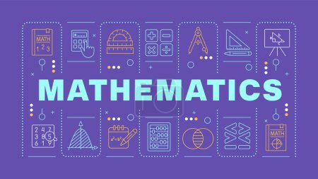 Illustration for Mathematics light orange word concept. Science calculations. Academic discipline, algebra. Horizontal vector image. Headline text surrounded by editable outline icons. Hubot Sans font used - Royalty Free Image
