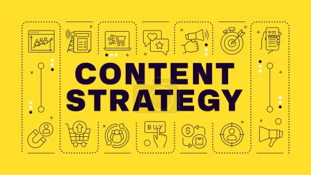 Content strategy turquoise word concept. Marketing services. Audience analysis, performance growth. Horizontal vector image. Headline text surrounded by editable outline icons. Hubot Sans font used
