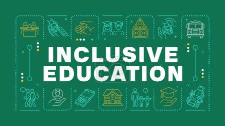 Inclusive education yellow word concept. School inclusion, equality. Disability acceptance. Horizontal vector image. Headline text surrounded by editable outline icons. Hubot Sans font used