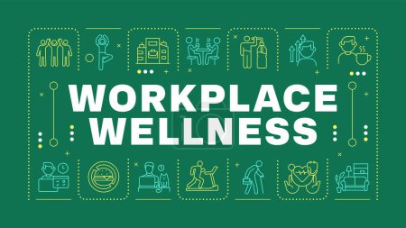 Illustration for Workplace wellness blue word concept. Health promotion activities. Organizational policy. Horizontal vector image. Headline text surrounded by editable outline icons. Hubot Sans font used - Royalty Free Image