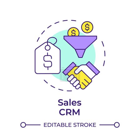 Sales CRM multi color concept icon. Lead generation, contact management. Business performance. Round shape line illustration. Abstract idea. Graphic design. Easy to use in infographic, presentation