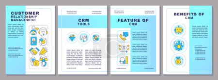 Customer relationship management brochure template. Leaflet design with linear icons. Editable 4 vector layouts for presentation, annual reports. Arial-Black, Myriad Pro-Regular fonts used