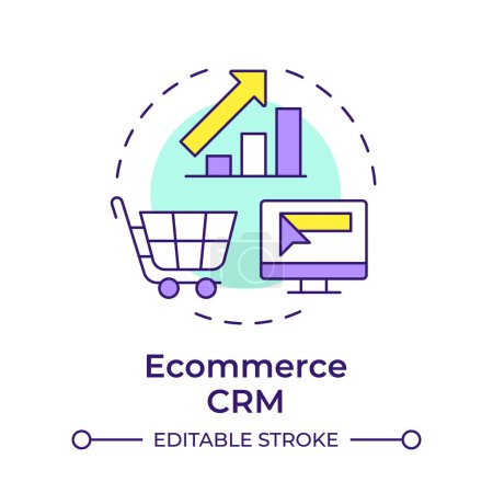 Ecommerce CRM multi color concept icon. Software tool, sales forecasting. Business statistics. Round shape line illustration. Abstract idea. Graphic design. Easy to use in infographic, presentation