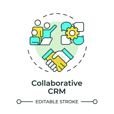 Collaborative CRM multi color concept icon. Communication processes. Meeting business, teamwork. Round shape line illustration. Abstract idea. Graphic design. Easy to use in infographic, presentation