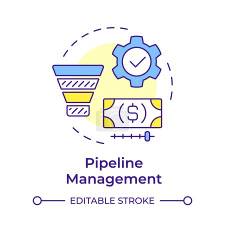 Pipeline management multi color concept icon. Business intelligence, workflow streamline. Round shape line illustration. Abstract idea. Graphic design. Easy to use in infographic, presentation