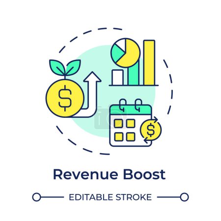 Revenue boost multi color concept icon. Business profitability, ecommerce. Performance metrics. Round shape line illustration. Abstract idea. Graphic design. Easy to use in infographic, presentation