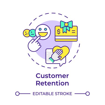 Customer retention multi color concept icon. Client service, sales strategies. Round shape line illustration. Abstract idea. Graphic design. Easy to use in infographic, presentation