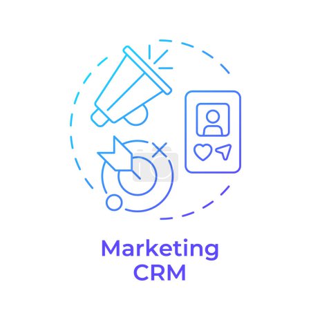 Marketing CRM blue gradient concept icon. Customer service, sales automation. Workflow streamline. Round shape line illustration. Abstract idea. Graphic design. Easy to use in infographic