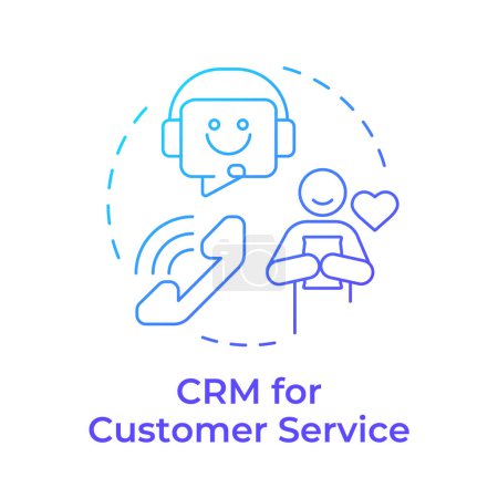 CRM para el servicio al cliente icono de concepto de gradiente azul. Satisfacción del consumidor, experiencia del cliente. Ilustración de línea de forma redonda. Una idea abstracta. Diseño gráfico. Fácil de usar en infografía, presentación