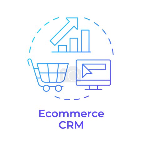 E-Commerce CRM Blue Gradient Concept Symbol. Software-Tool, Umsatzprognose. Unternehmensstatistiken. Abbildung der runden Formlinie. Abstrakte Idee. Grafikdesign. Einfache Bedienung in Infografik, Präsentation