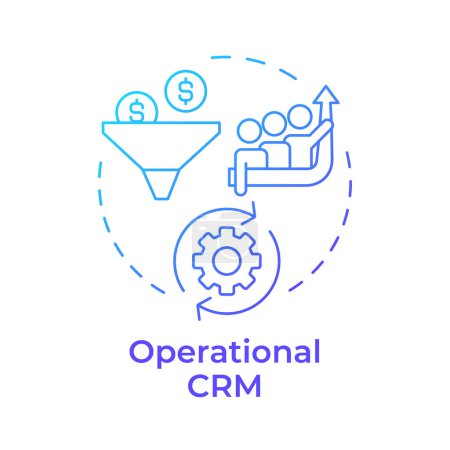 Operational CRM Blue Gradient Concept Symbol. Kundenbeziehungsmanagement. Geschäftsführung. Abbildung der runden Formlinie. Abstrakte Idee. Grafikdesign. Einfache Bedienung in Infografik, Präsentation