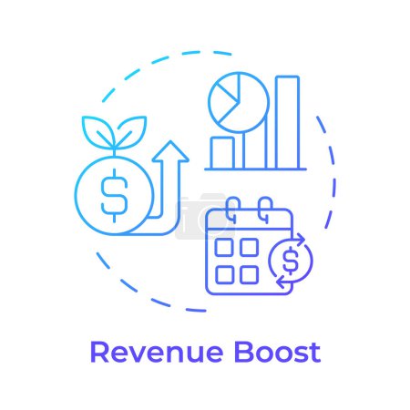 Revenue boost blue gradient concept icon. Business profitability, ecommerce. Performance metrics. Round shape line illustration. Abstract idea. Graphic design. Easy to use in infographic, presentation