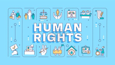 Human rights blue word concept. Social justice, federal government. Individuals equality. Typography banner. Vector illustration with title text, editable icons color. Hubot Sans font used