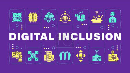 Digital inclusion purple word concept. Web accessibility, communication technology. Visual communication. Vector art with lettering text, editable glyph icons. Hubot Sans font used