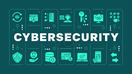 Cybersecurity teal word concept. Face recognition, data privacy. Cloud communication management. Visual communication. Vector art with lettering text, editable glyph icons. Hubot Sans font used