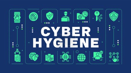 Cyber hygiene blue word concept. Internet privacy, cybersecurity. Data protection, computer safety. Visual communication. Vector art with lettering text, editable glyph icons. Hubot Sans font used
