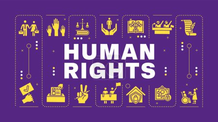 Human rights purple word concept. Social justice, federal government. Individuals equality. Visual communication. Vector art with lettering text, editable glyph icons. Hubot Sans font used