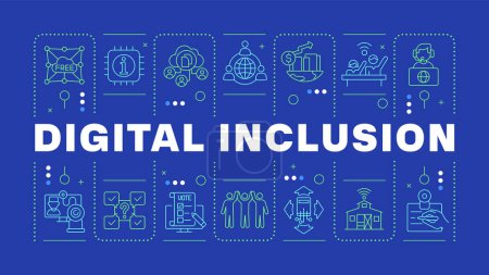 Digital inclusion blue word concept. Web accessibility, communication technology. Cloud storage. Horizontal vector image. Headline text surrounded by editable outline icons. Hubot Sans font used