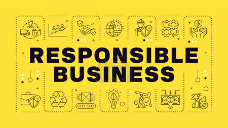 Responsible business yellow word concept. Corporate earth friendly. Social responsibility. Horizontal vector image. Headline text surrounded by editable outline icons. Hubot Sans font used