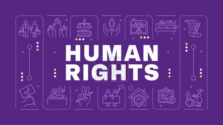 Human rights purple word concept. Social justice, federal government. Individuals equality. Horizontal vector image. Headline text surrounded by editable outline icons. Hubot Sans font used