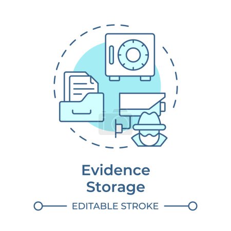 Evidence storage soft blue concept icon. Forensic integrity. Surveillance footage, media. Round shape line illustration. Abstract idea. Graphic design. Easy to use in infographic, presentation