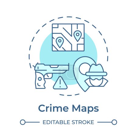 Crime maps soft blue concept icon. Public safety. Regulation enforcement, online tool. Round shape line illustration. Abstract idea. Graphic design. Easy to use in infographic, presentation