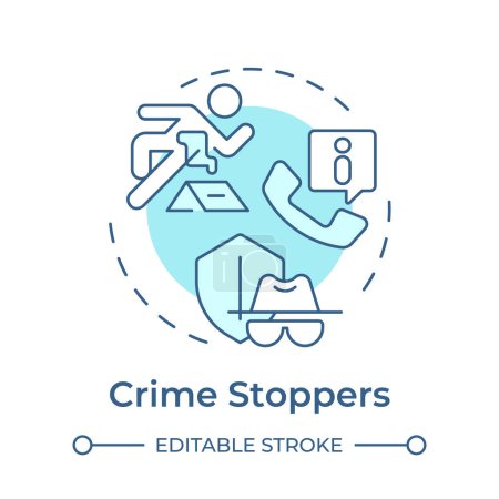 Crime stoppers soft blue concept icon. Public safety organization. Incident prevention. Round shape line illustration. Abstract idea. Graphic design. Easy to use in infographic, presentation