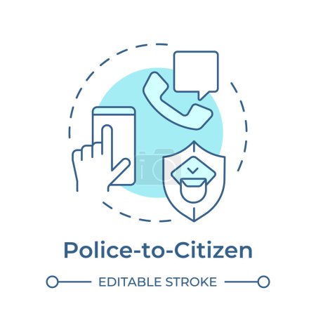 Police to citizen soft blue concept icon. Public safety, law enforcement. Justice system. Round shape line illustration. Abstract idea. Graphic design. Easy to use in infographic, presentation