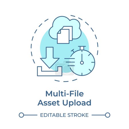 Multi-file asset upload soft blue concept icon. Data management, cloud technology. Round shape line illustration. Abstract idea. Graphic design. Easy to use in infographic, presentation