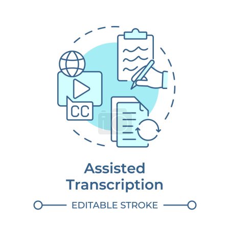 Assisted transcription soft blue concept icon. Voice to text. Speech recognition, software solution. Round shape line illustration. Abstract idea. Graphic design. Easy to use in infographic