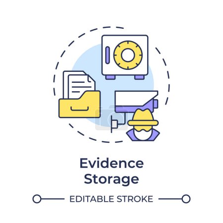 Evidence storage multi color concept icon. Forensic integrity. Surveillance footage, media. Round shape line illustration. Abstract idea. Graphic design. Easy to use in infographic, presentation