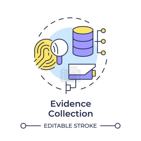 Evidence collection multi color concept icon. Forensic analysis. Electronic data analysis. Round shape line illustration. Abstract idea. Graphic design. Easy to use in infographic, presentation