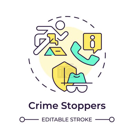 Crime stoppers multi color concept icon. Public safety organization. Incident prevention. Round shape line illustration. Abstract idea. Graphic design. Easy to use in infographic, presentation