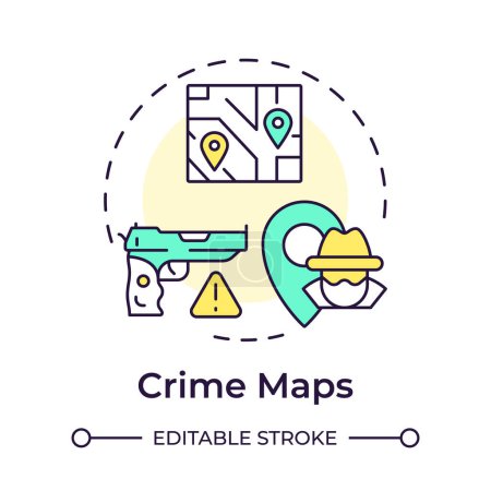 Crime maps multi color concept icon. Public safety. Regulation enforcement, online tool. Round shape line illustration. Abstract idea. Graphic design. Easy to use in infographic, presentation