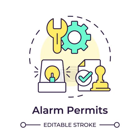Alarm permits multi color concept icon. Security system, threat detection. Incident prevention. Round shape line illustration. Abstract idea. Graphic design. Easy to use in infographic, presentation